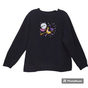 Black Velveteen Halloween Witch LS Midweight Graphic/Embroidery/Bling Sweatshirt